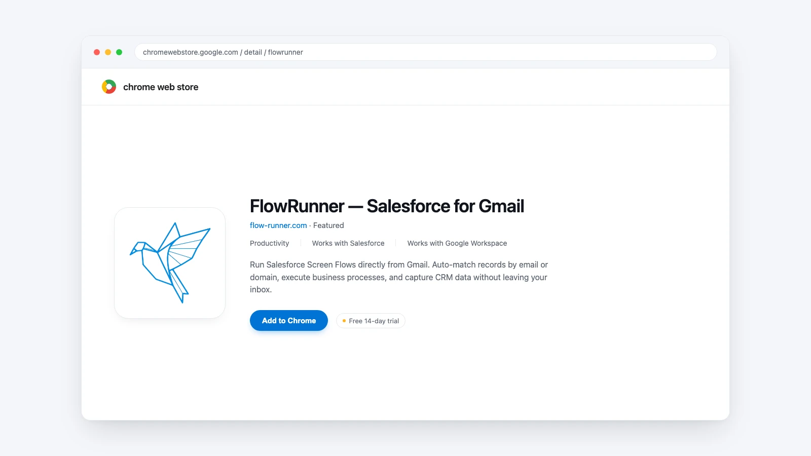 FlowRunner extension on the Chrome Web Store, ready to install.