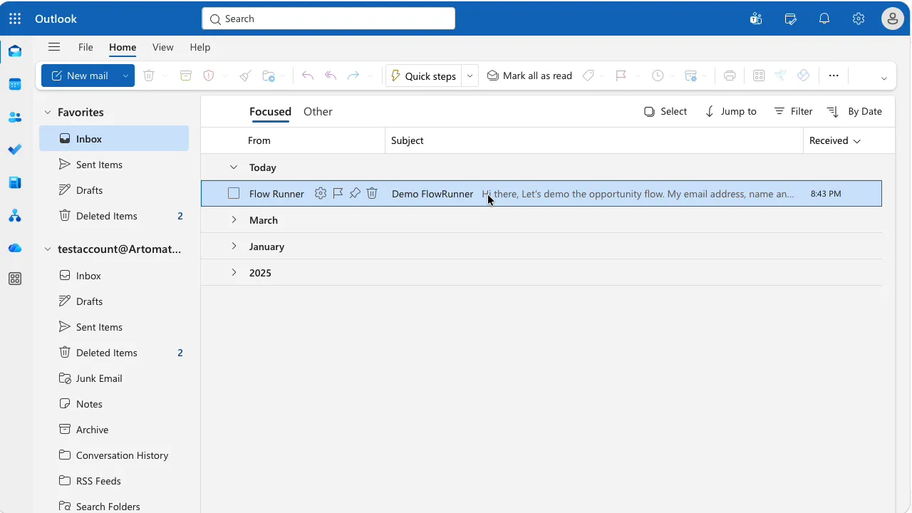 A Screen Flow running in Outlook. Configured in Salesforce, executed from the inbox.